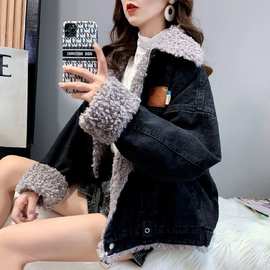 羊羔毛绒深秋外套女加厚牛仔外套加厚保暖牛仔衣女2021冬季新款潮