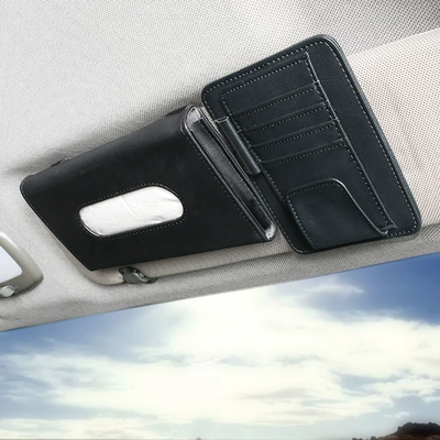Car tissue holder, sun visor clip, storage for car accessories, hanging tissue box for car, creative design for sunroof (Car tissue box/set) - standard-1308-tissue-paper-and-receipt-holder-set-black