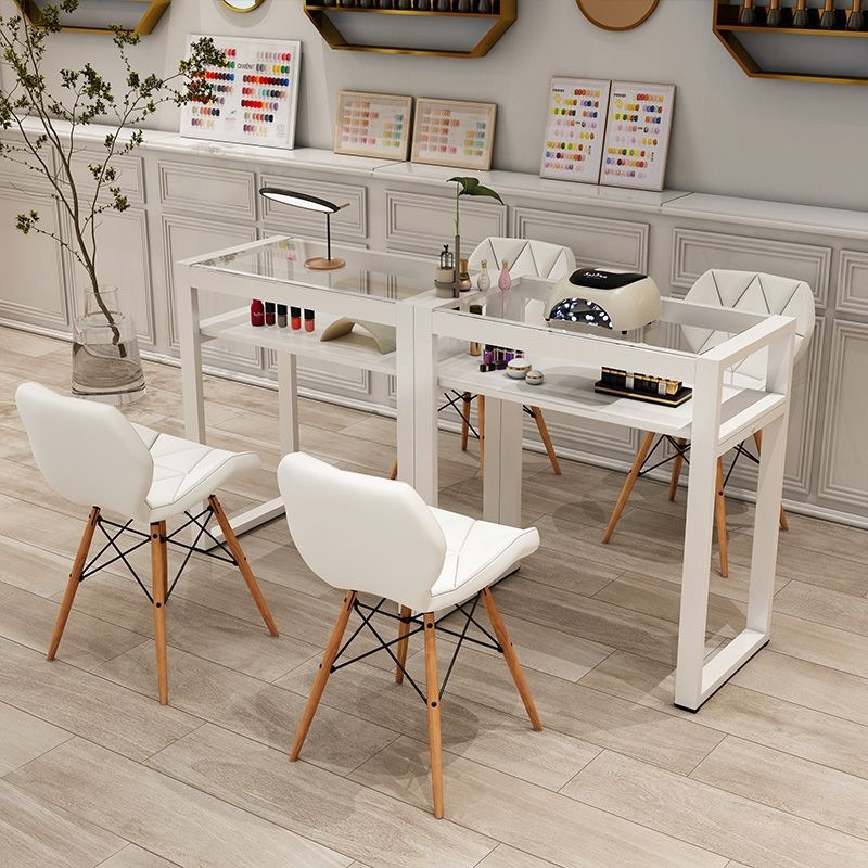 Double Simple Manicure Table with Glass Surface, Dedicated Table for Nail Salons, Single Manicure Table, Three-Person Work Table, Manicure Table