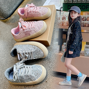 Children's shoes 2024 new bright eyes sparkling dirty shoes breathable non-slip shock absorption girls' board shoes boys sneaker