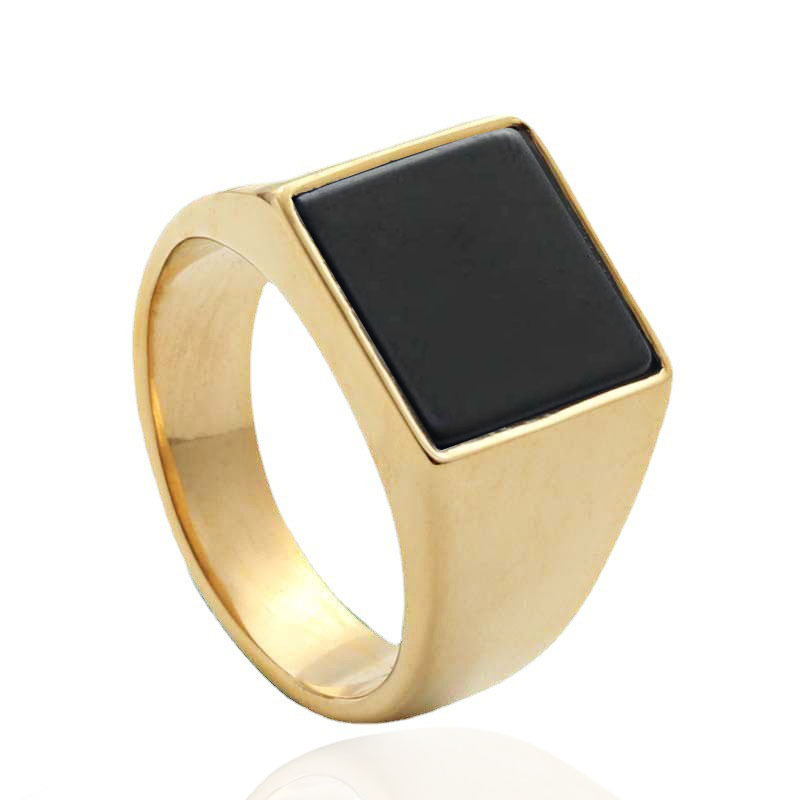 16g Weight Glass Inlay Material Rings Classification 12, 13, 7 Ring Size 1 Piece Quantity Holiday, Daily Occasion Titanium Steel Material Geometric Pattern Men's Gender Polishing, Inlay Design Retro Style Ornament Titanium Steel Black Glass Ring Retro Trendy Men's Punk Stainless Steel Black Onyx Square Ring 280102