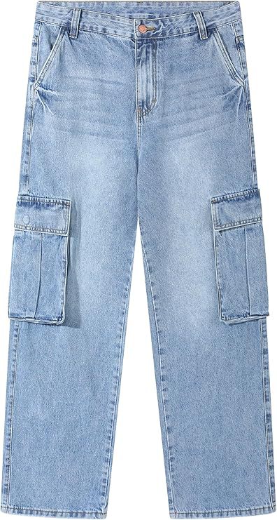 Jeans Rectos con Múltiples Bolsillos para Hombre, Mezcla de Algodón, Elásticos, Corte Holgado, para Uso Diario