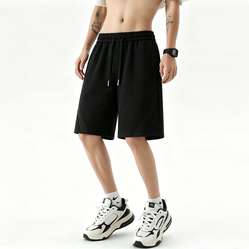 American-style deconstructed design air-layer sports shorts for men and women, summer casual versatile straight-cut simple knee-length pants American-style deconstructed design air-layer sports shorts for men and women, summer casual versatile straight-cut simple knee-length pants