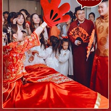 结婚接亲堵门整蛊新郎伴郎指东看西游戏道具红色大手套指挥棒团建