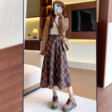 半身裙女秋冬新款中长款美拉德风复古咖啡色百褶裙百搭大码长裙子