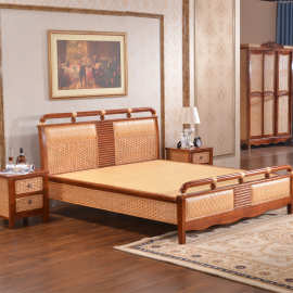 实木床双人卧室家用藤木艺术床1.8米1.5米古典中式成人创意藤床