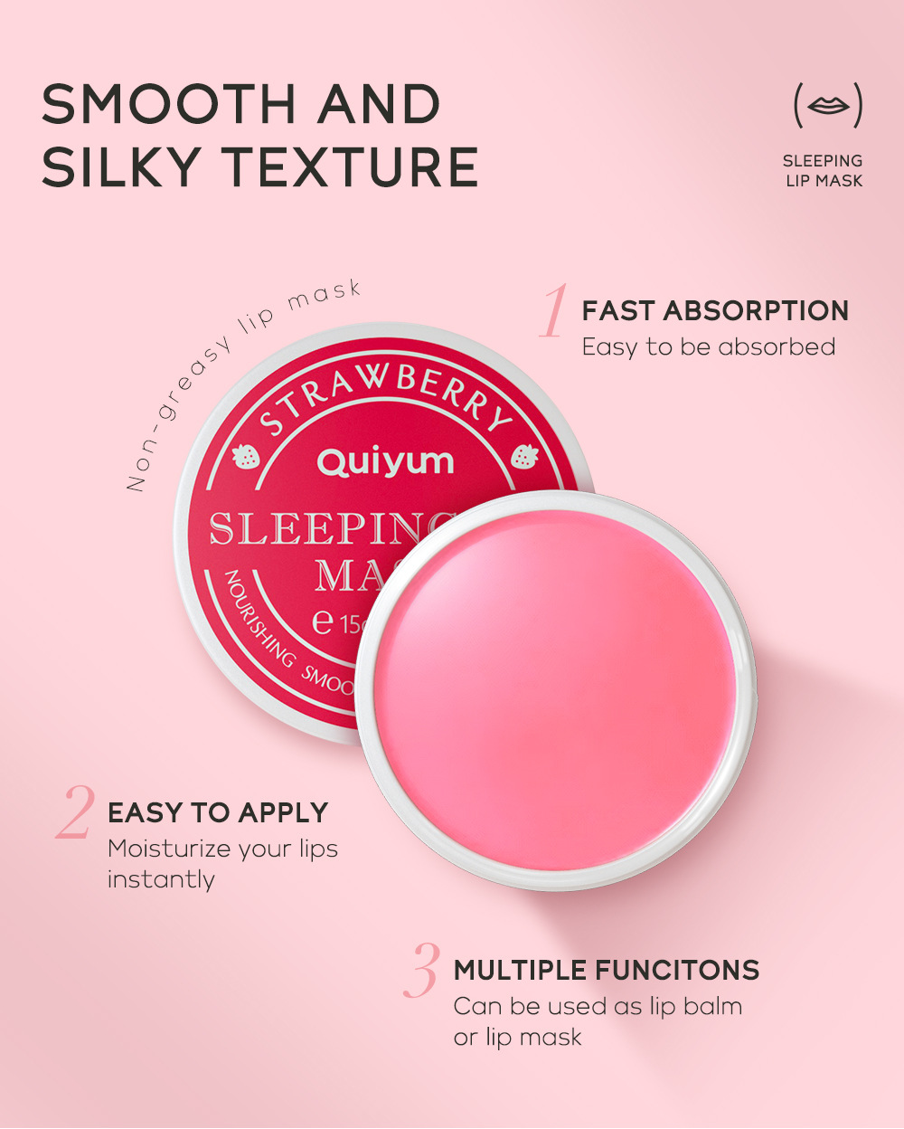 Cross-border QUIYUM Strawberry Sleep Lip Mask 15g Hydrating and moisturizing Lipstick Softening Keratin Moisturizing Factory wholesale undefined
