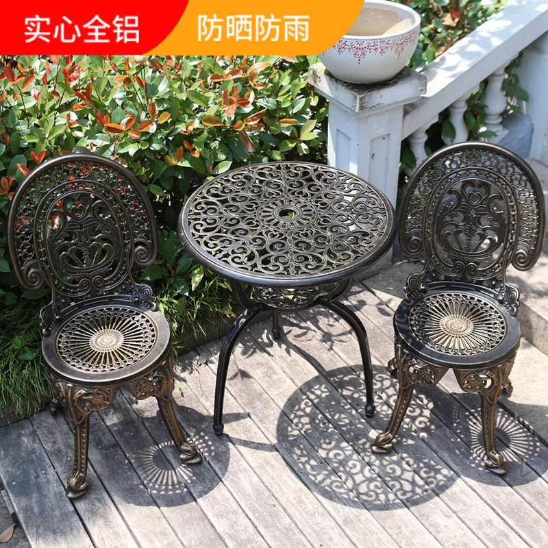 Outdoor Leisure Tables and Chairs Courtyard Community Villa Iron Cast Aluminum Three-Piece Set Balcony Outdoor Terrace Rest Furniture Outdoor Leisure Tables and Chairs Courtyard Community Villa Iron Cast Aluminum Three-Piece Set Balcony Outdoor Terrace Rest Furniture