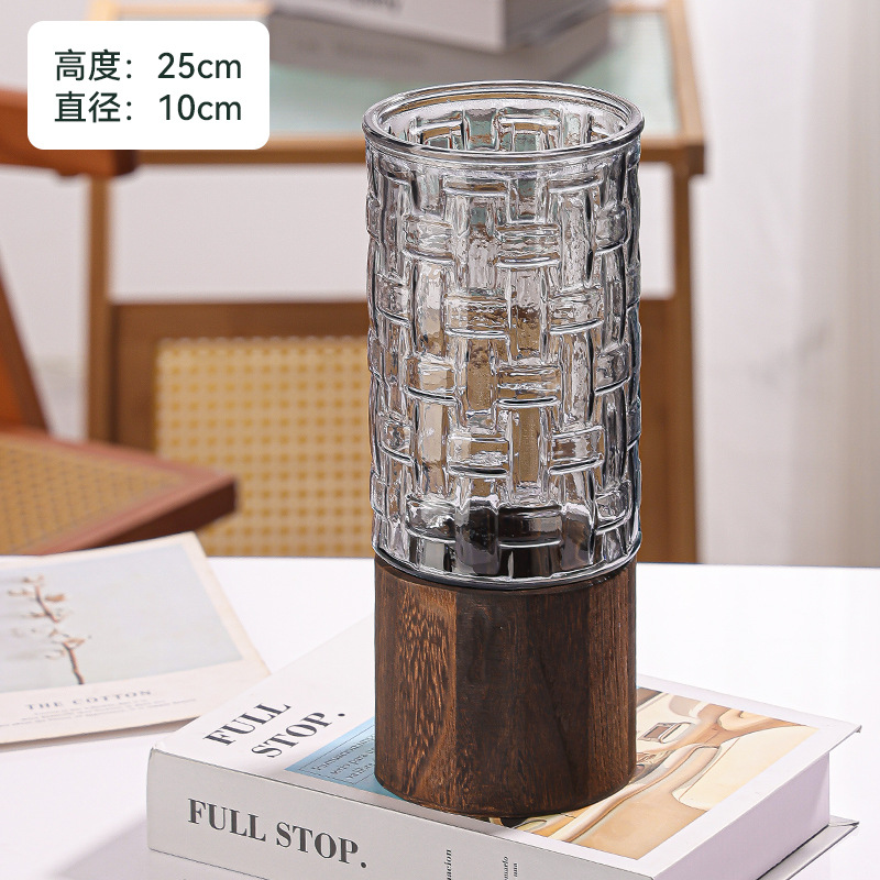 Vaso gris + soporte de madera