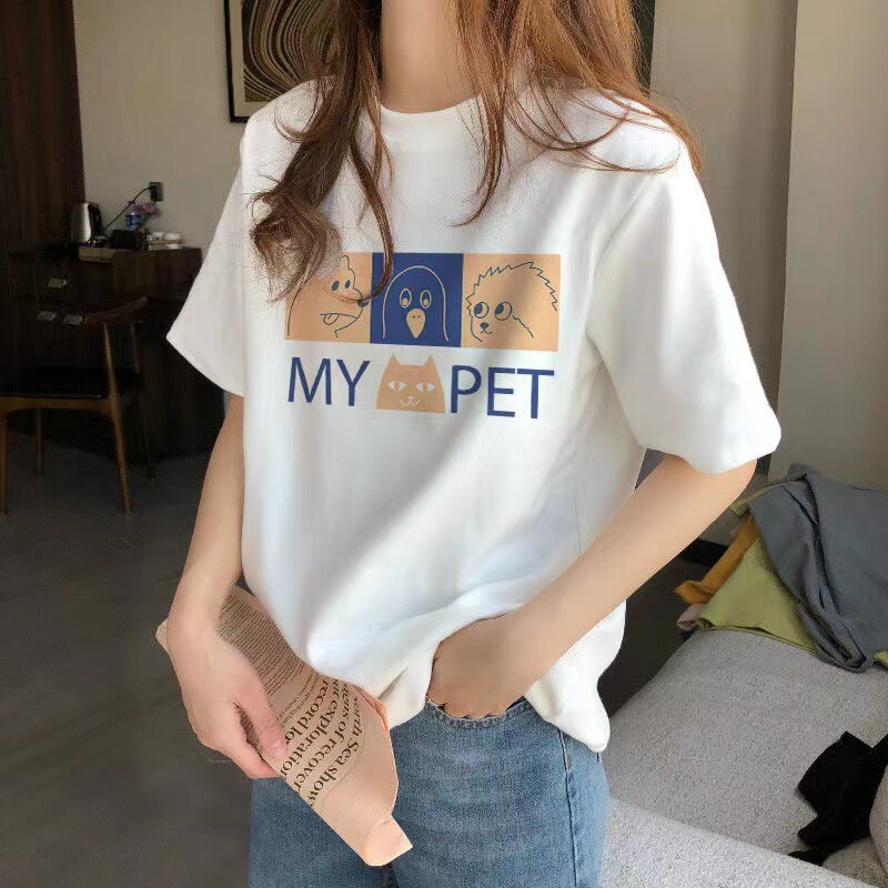 正肩纯棉短袖t恤女夏季薄款年新款宽松白色t桖显瘦半袖上衣潮|undefined