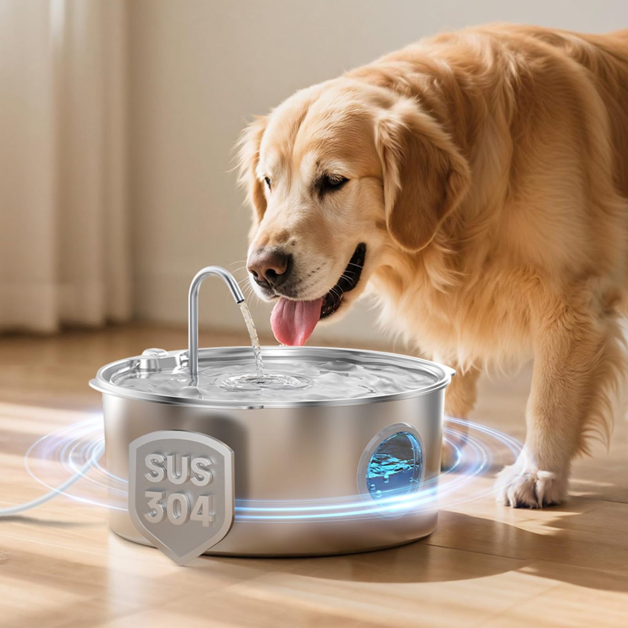 Explosiones transfronterizas 12L de acero inoxidable para mascotas tipo pista redonda de gran capacidad LED para gatos y perros