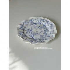 French retro ceramic dessert plate, high-end niche lace cake plate, palace style cafe flower plate