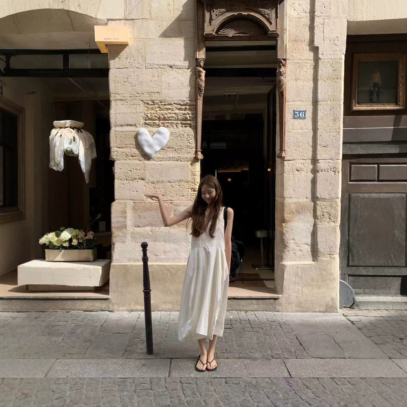 Now Available: Korean Dongdaemun Ounce Lightweight Spaghetti Strap Dress, Korean-Style Women's Loose, Comfortable, Casual, and Elegant Long Dress