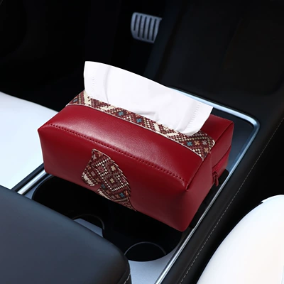 Car tissue box/set Color-Matched Tissue Box, Car Storage Tissue - lucky-horse-red-ethnic-style