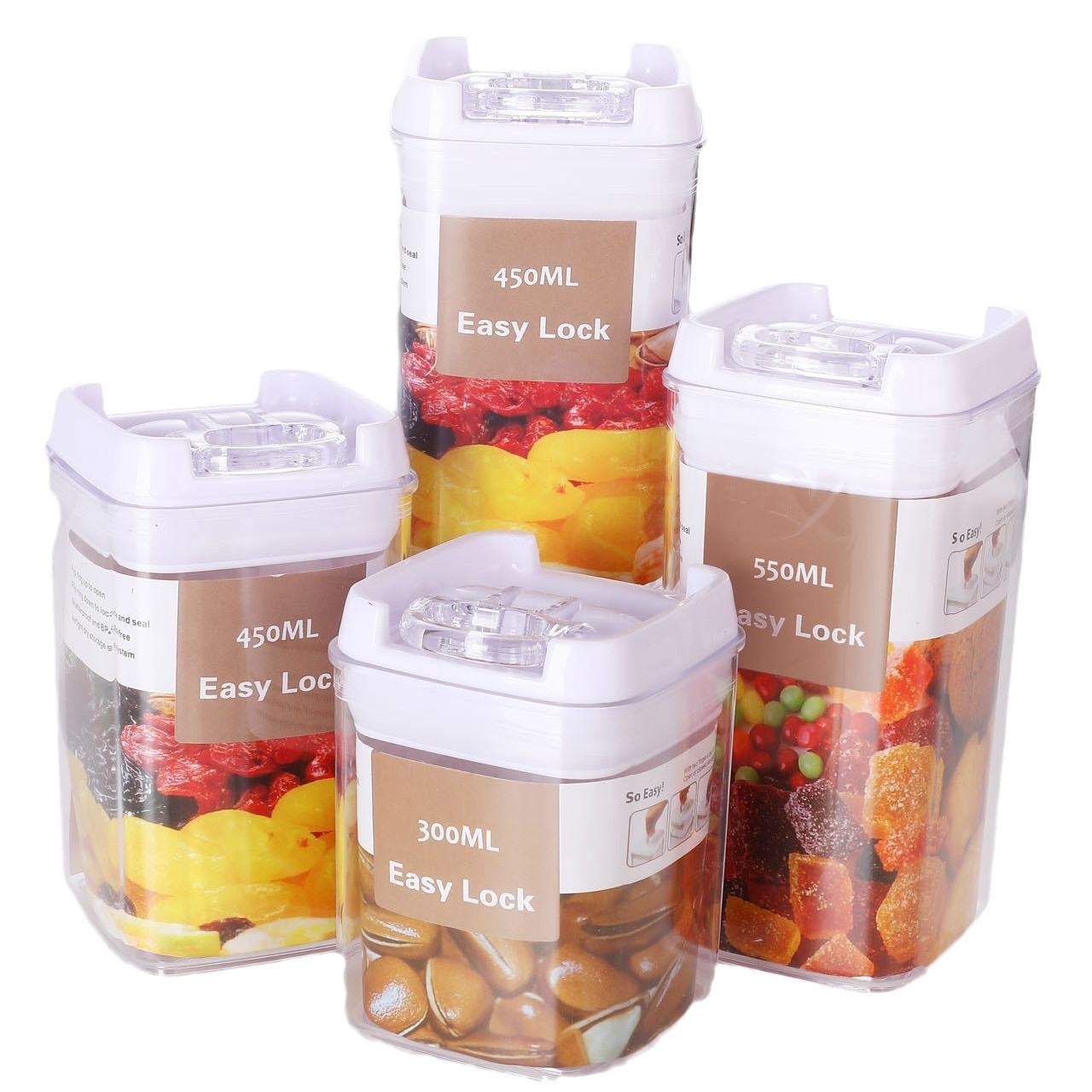 Botella de almacenamiento de productos secos para bocadillos de plástico sellado de exportación