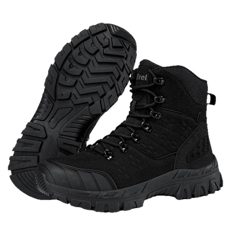 Botas militares de entrenamiento de campo al aire libre de alto tamaño de explosión transfronteriza y zapatos de escalada de entrenamiento al aire libre de terciopelo