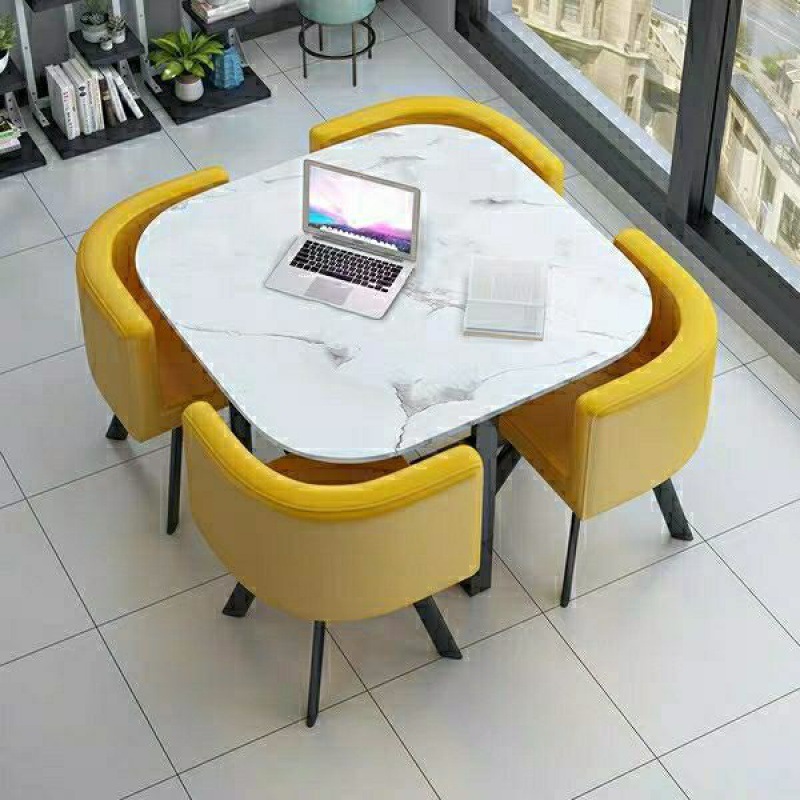 정사각형 흰색 모조 대리석 노란색 가죽