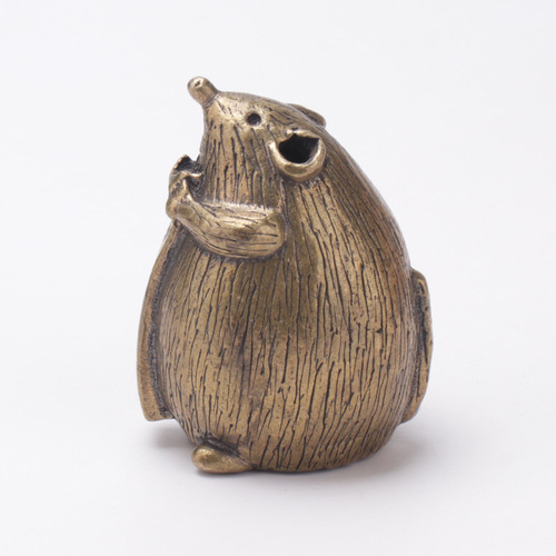 Pure brass retro fortune rat collection ornaments Gong Xi Fa Cai copper rat antique hand pieces paperweight crafts wholesale