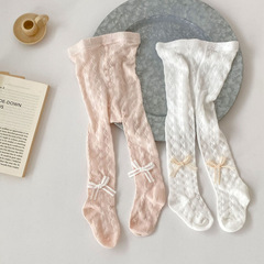 2024夏季新品寶寶連褲襪蝴蝶結公主薄款精梳棉網眼防蚊女童打底褲