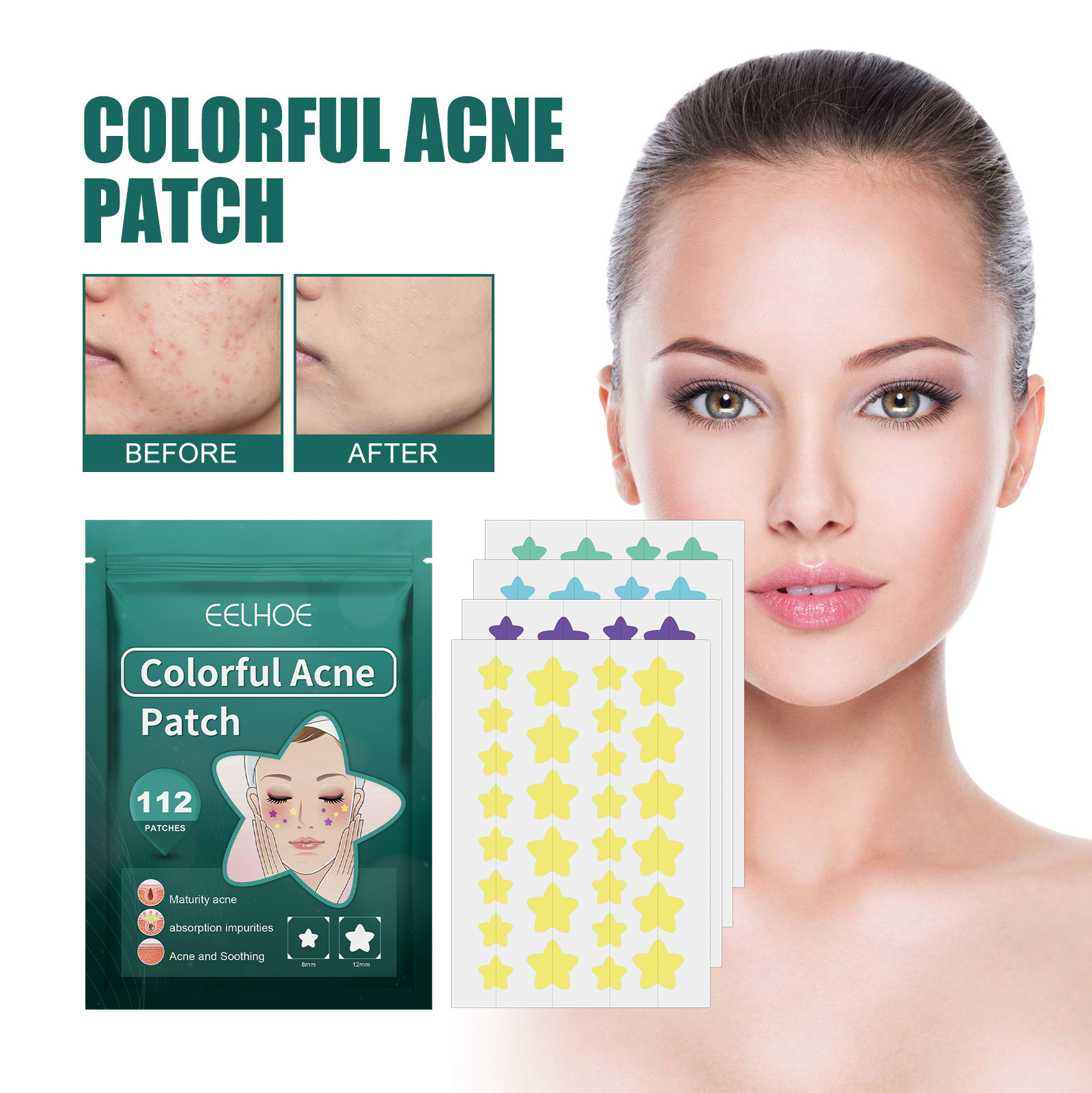 Star shaped patch for lightening spots, marks, cleaning, closing, covering, and repairing acne patches_voghion.com