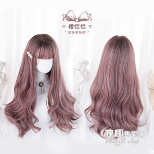 Cross-border wig women's summer big wave long curly hair lolita natural internet celebrity realistic highlights gradient jk full head cover