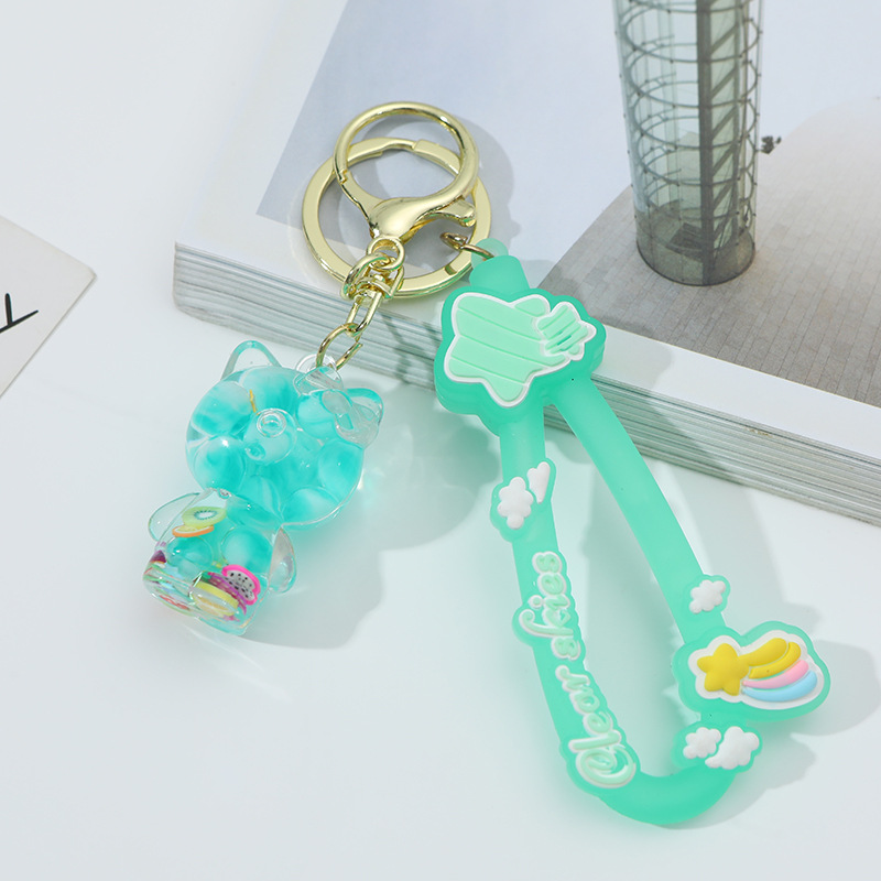 Caricatura KT en botella de arena flotante de aceite en burbujas de aceite llavero llavero de automóvil regalos de vacaciones