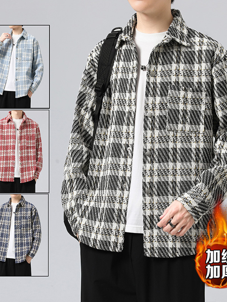 青少年コート男性春秋タイプ高校生小香風格子シャツ男性ハンサムジャケット男性服
