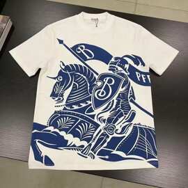 跨境批发奢潮高品质满印花L字母短袖潮牌外贸欧货圆领男女宽松T恤