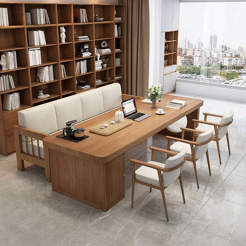 实木客厅大长书桌茶桌一体两用多人学习书画桌简约家用会客办公桌
