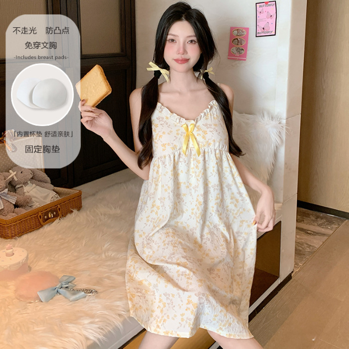 2025 nuevo pijama mujer verano nube hilo de algodón camisón camisón con almohadilla para el pecho dulce y lindo servicio a domicilio verano