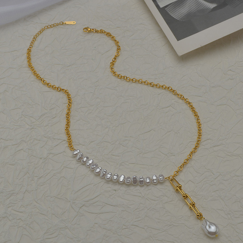 Korean Pearl Tassel Y-shaped Pendant Necklace display picture 3