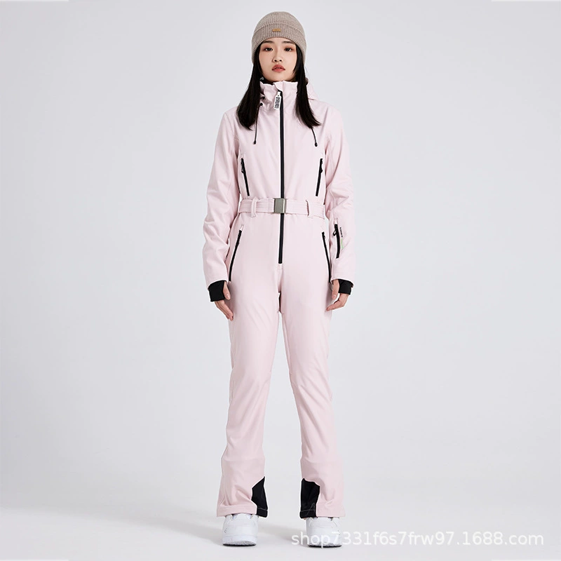 Женский цельный лыжный костюм 2023 Новый профессиональный двухбортный приталенный зимний костюм зимние штаны уличные непромокаемый флис 734