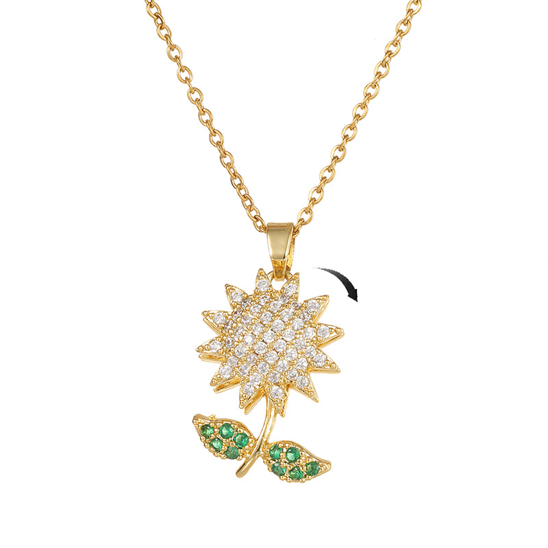 7g Weight Zircon Inlay Material Pendant Necklace Classification cable chain Chain Type 1 Piece Quantity Simple Style Flower Copper Zircon Pendant Necklace In Bulk