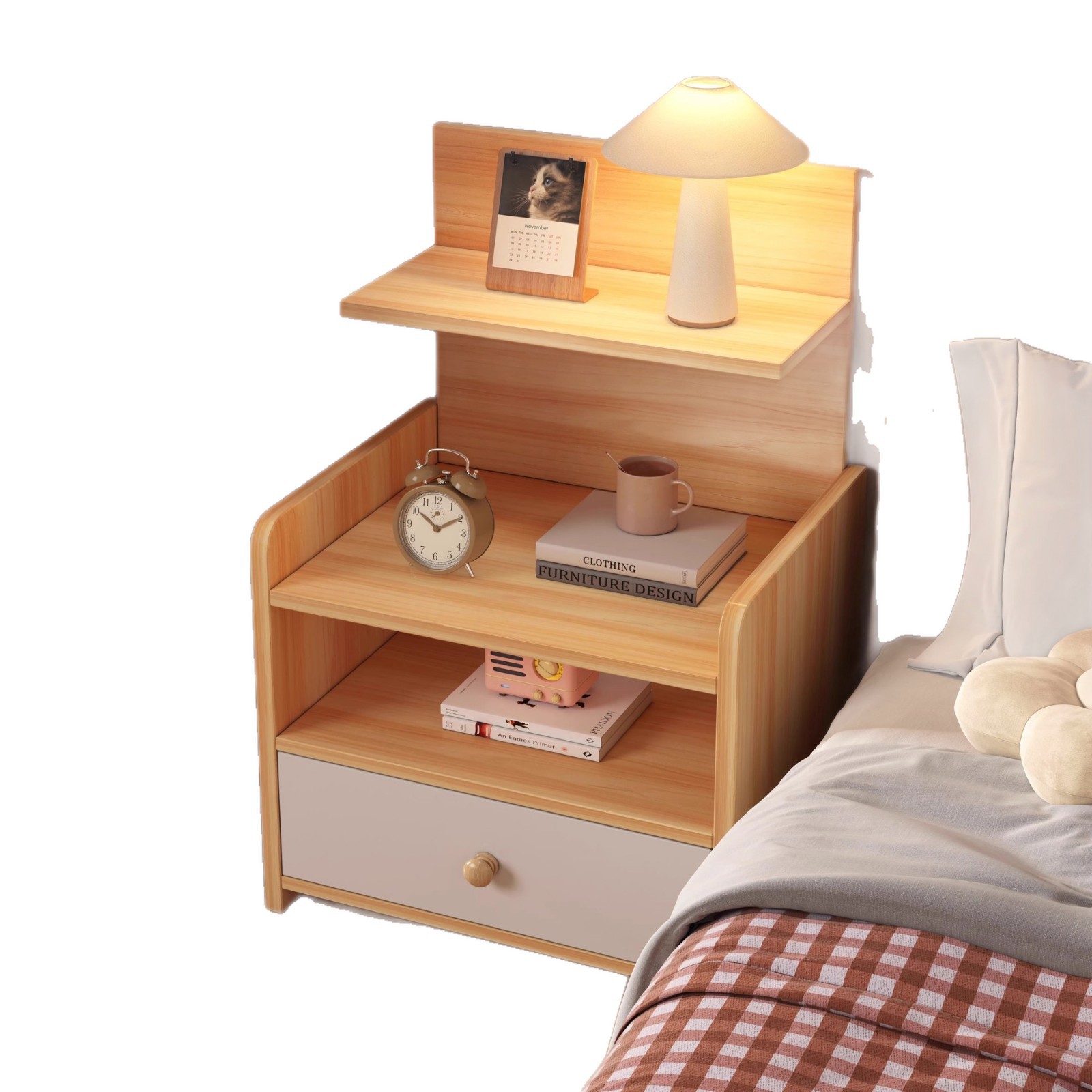 Escritorio de cabezal de cama pequeño estante de almacenamiento simple para dormitorios domésticos 2025 almacenamiento explosivo armario de almacenamiento para alquiler de habitación