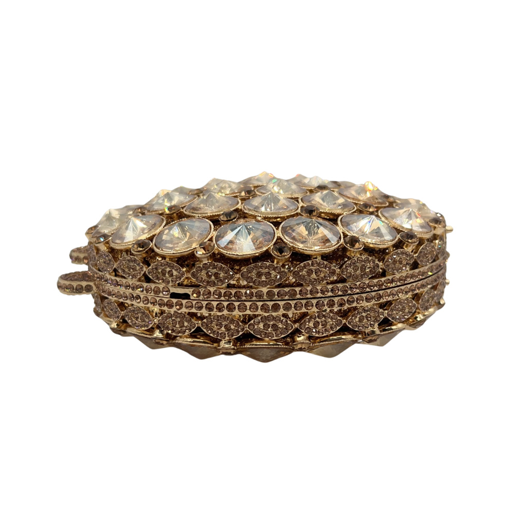 Túi clutch nữ đính đá hình tròn dự tiệc — Màu vàng, Bạc AB, Màu sâm panh, Màu đỏ hoa hồng chi tiết 5