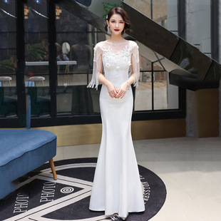 White Small Evening Dress for Women 2023 Summer New Style Ladylike Catwalk Long Elegant Fishtail Banquet Dress