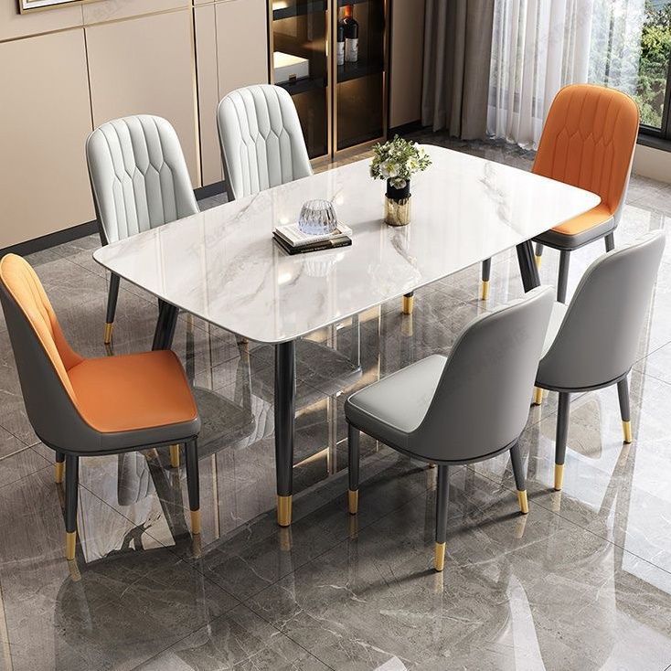 Nordic Modern Light Luxury Slate Dining Table and Chair Combination Simple Rental House Home Dining Table Small Apartment Eight-Legged Table