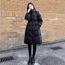 冬装新款黑色显瘦过膝棉服女中长款修身收腰海军棉衣夹棉加厚外套