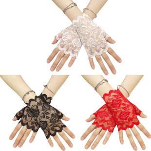 Women's Lace Fingerless Gloves Short Floral Lace Driving Sun Protection Gloves Wedding Party Formal Performance Gloves