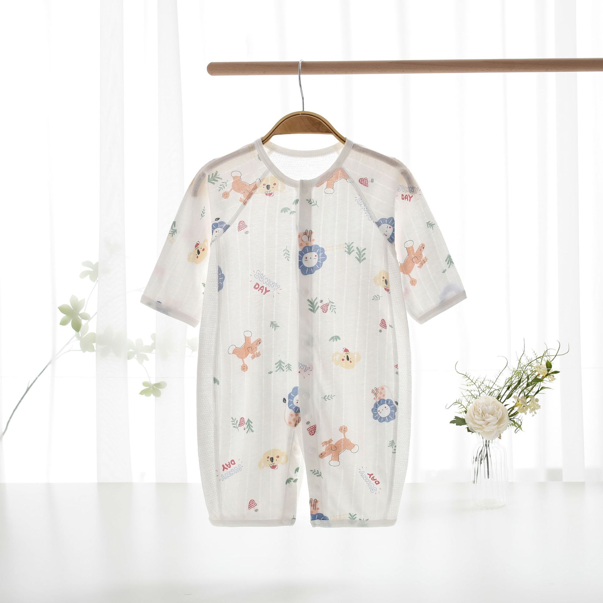 새로운    한 몸 세트 여름 순면 등반 세트 얇은 에어컨 세트  긴 소매 헤어 파자마