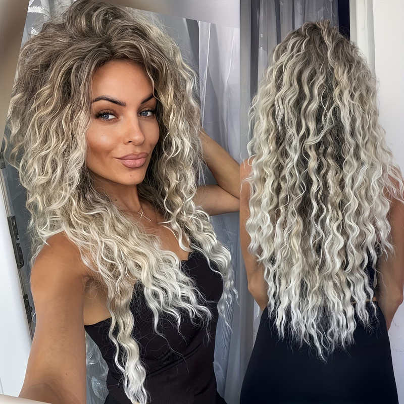 Wig, long curly synthetic hairpiece, African small curly fluffy women's wig, cross-border gradient long curly hair Wig, long curly synthetic hairpiece, African small curly fluffy women's wig, cross-border gradient long curly hair