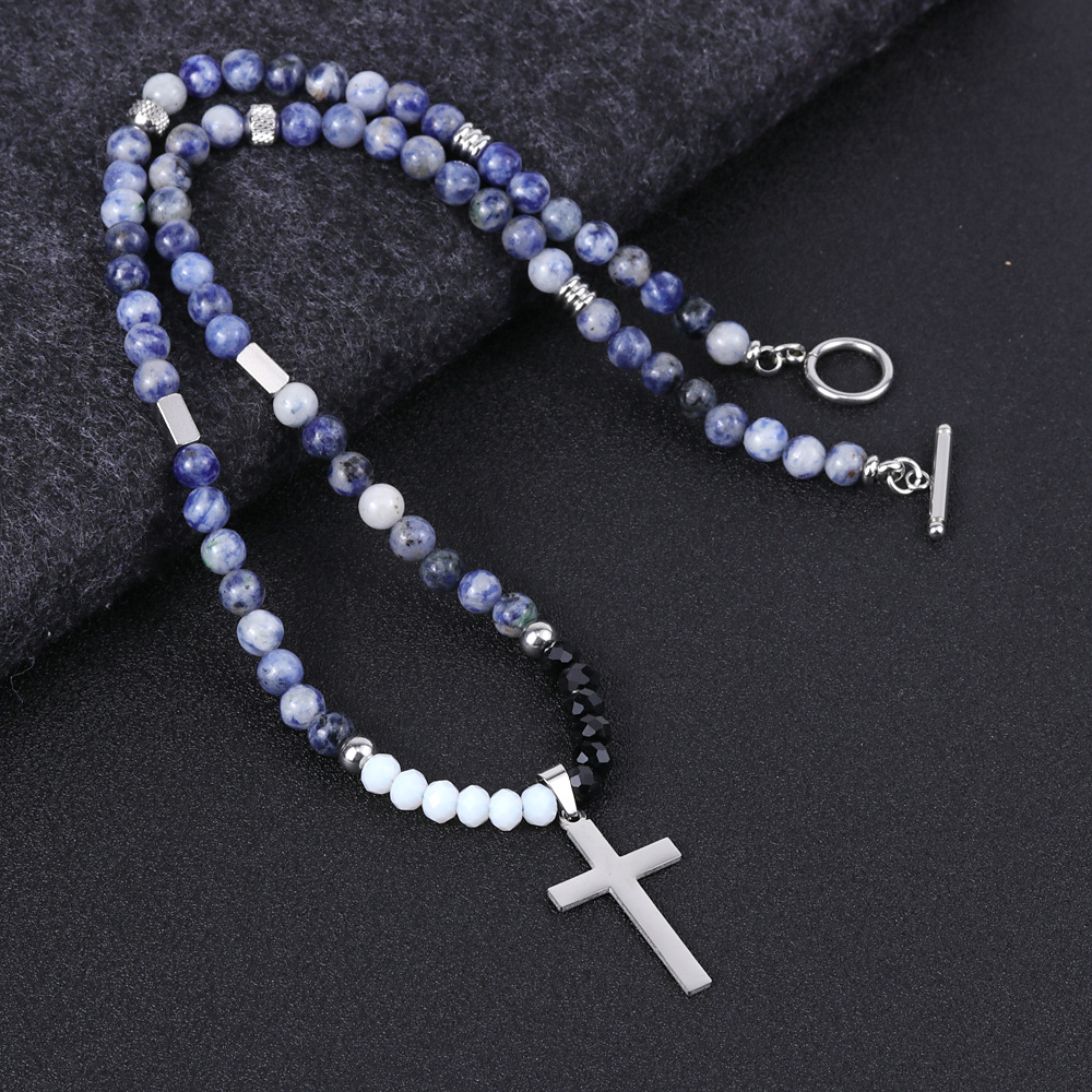 36g Weight Pendant Necklace Classification 1 Piece Quantity Holiday, Daily Occasion natural stone, Titanium Steel Material Cross Pattern Men's Gender Beaded, Polishing Design Simple Style, Classic Style Style Simple Style Classic Style Cross Natural Stone Titanium Steel Beaded Polishing Men's Pendant Necklace 11