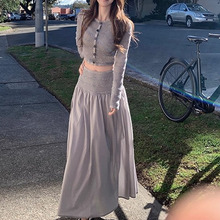 2025秋季新款条纹针织上衣长半裙休闲两件套