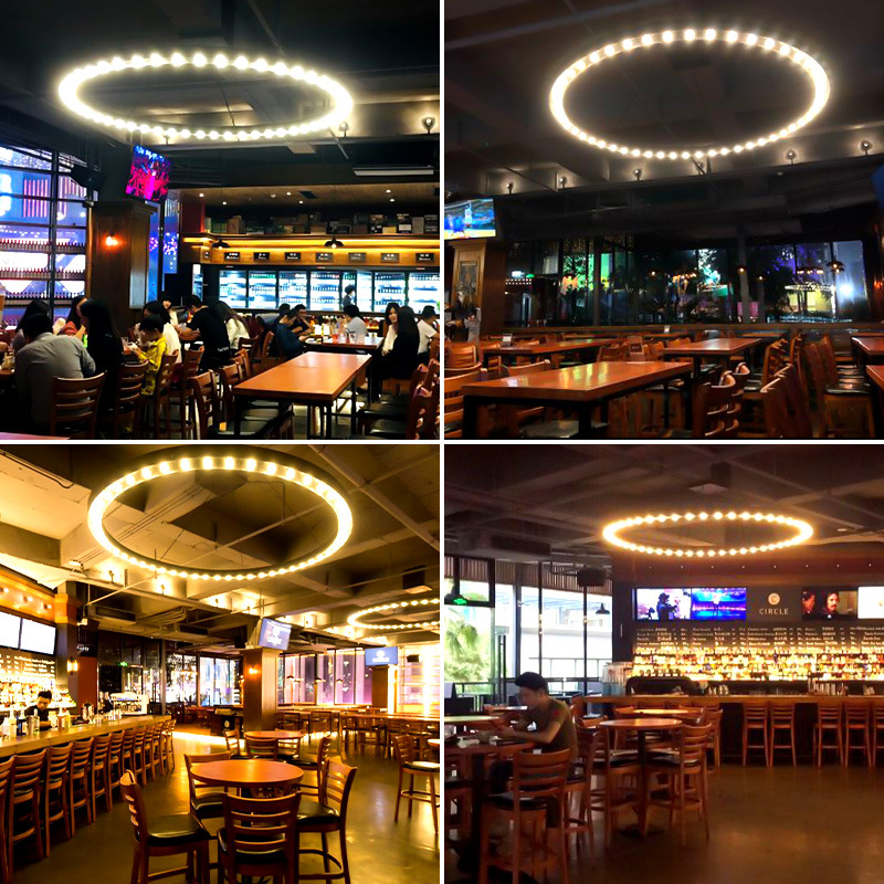 创意工业风loft酒吧餐厅吊灯音乐酒吧环形灯咖啡厅复古led圆形灯