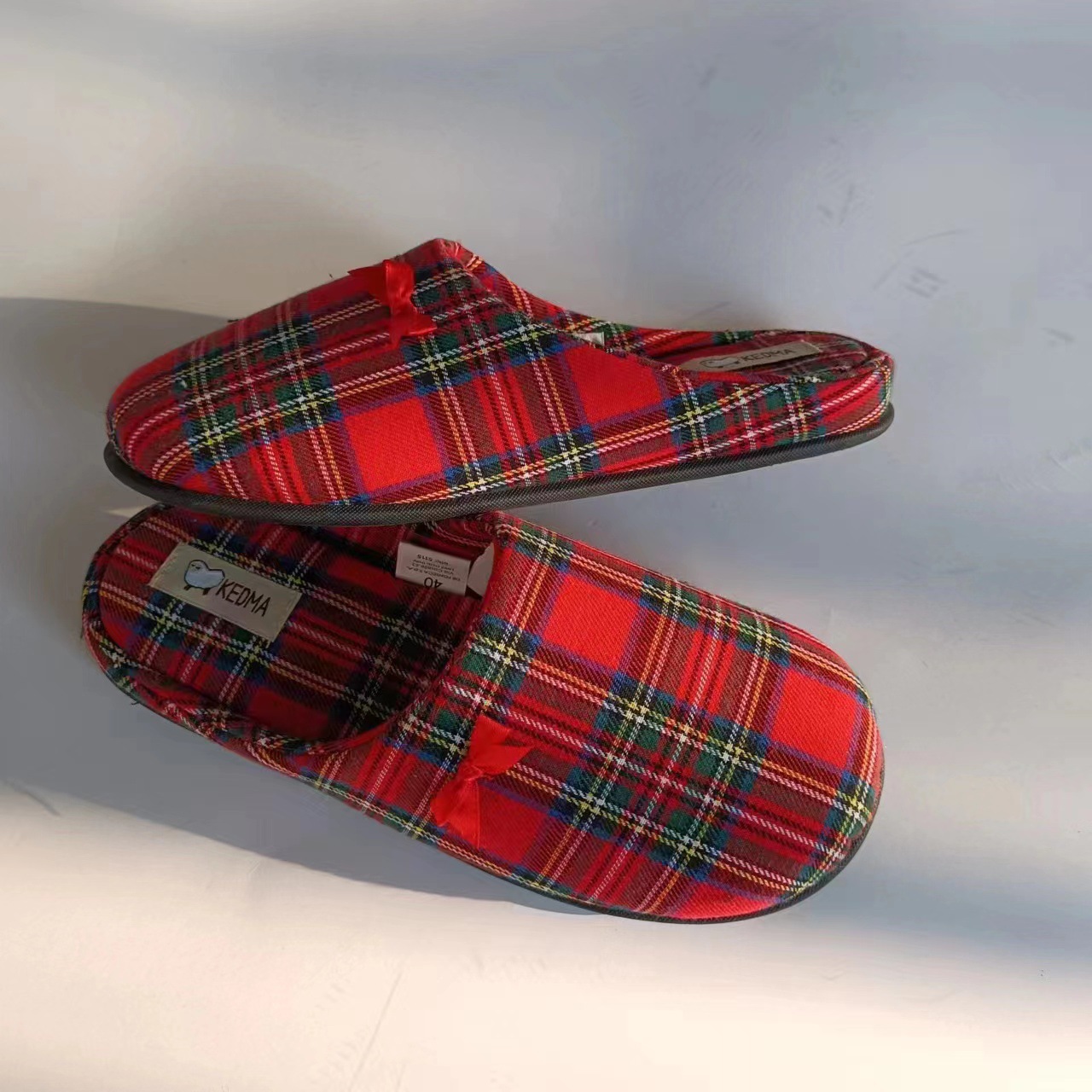 静音格子布防塌陷注塑热定型跨境室内居家棉拖鞋批发亚马逊