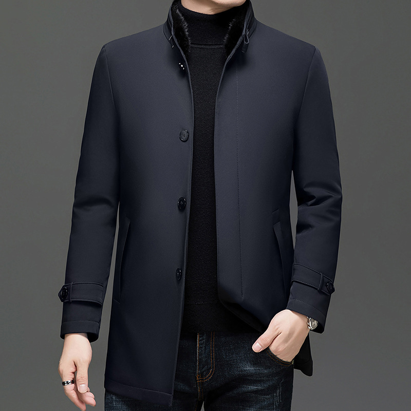 2025 Winter 90 Goose down down Jacket Men's Casual Mink Fur Stand Collar Middle-Aged Men's Mid-Length Windbreaker Jacket