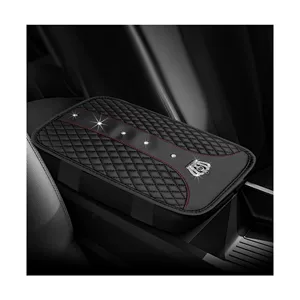 Car armrest box cushion, crown leather studded armrest box pad, armrest cover, three-dimensional quilted embroidery car interior accessory