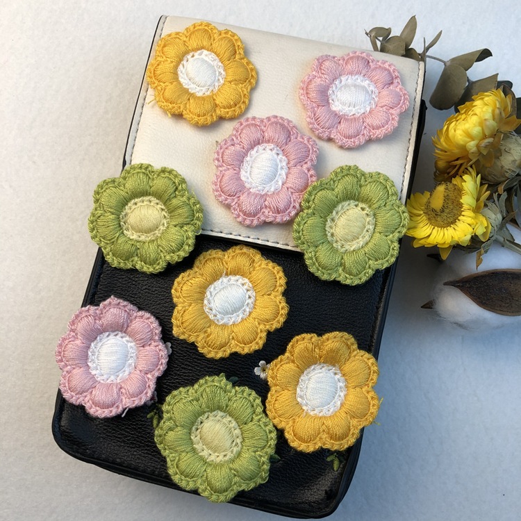 现货童装小花朵太阳花电脑刺绣布贴 鞋帽仿手钩纯棉贴花毛衣贴布