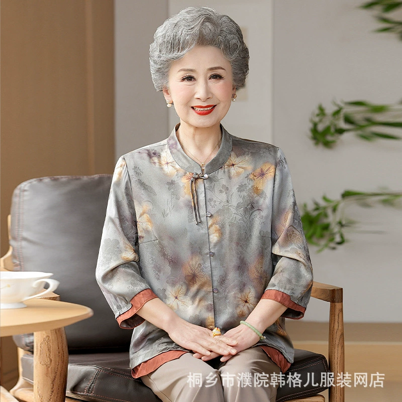 Пожилые женщины бабушка летняя футболка топ средняя и пожилая мама летняя новая китайская рубашка с круглым вырезом