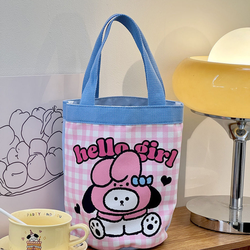 かわいいイラストバケツポータブル韓国風ガールハートママランチバッグ仕事用小さなバッグ子供っぽい落書きキャンバスバッグ|undefined